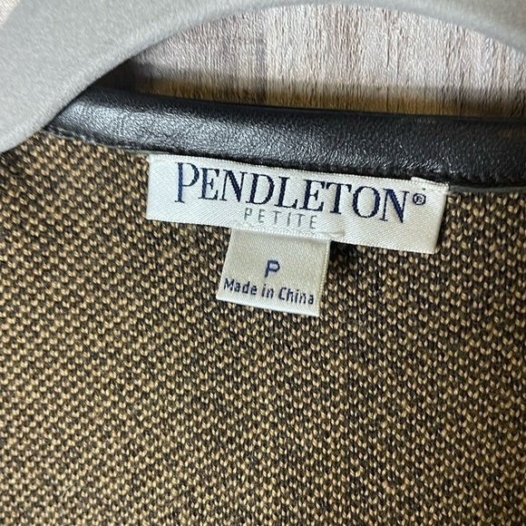 Pendleton brown merino wool leather trim buttoned cardigan - Picture 4 of 10